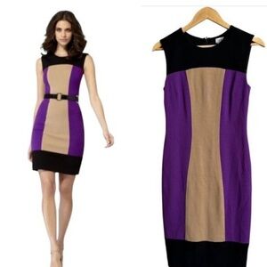 Cache Purple/Tan Colorblock Fitted Dress Size 14